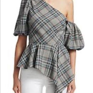 Amur Maureen One Shoulder plaid Top